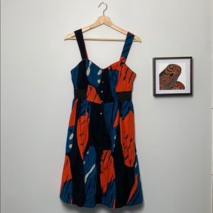 Anthropologie Orange and Blue Summer Dress